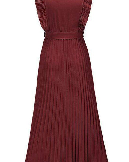 Lotus Blossom Chiffon Dress with Flutter Sleeves and Deep V-Neck