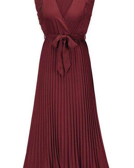 Lotus Blossom Chiffon Dress with Flutter Sleeves and Deep V-Neck