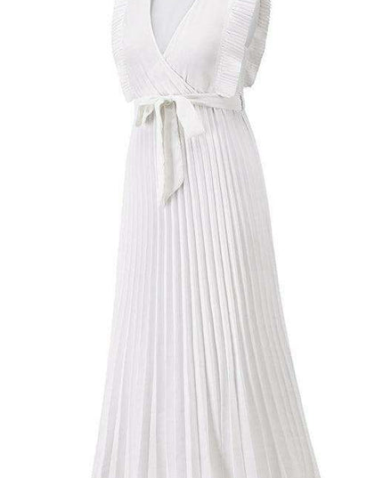 Lotus Blossom Chiffon Dress with Flutter Sleeves and Deep V-Neck