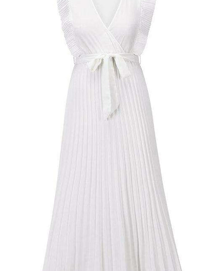 Lotus Blossom Chiffon Dress with Flutter Sleeves and Deep V-Neck