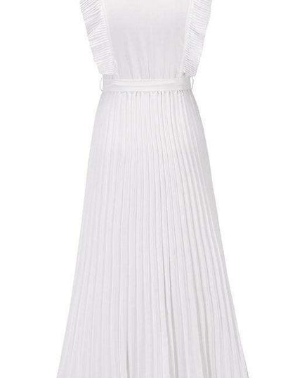 Lotus Blossom Chiffon Dress with Flutter Sleeves and Deep V-Neck