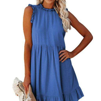 Chic Ruffled Sleeve Linen-Cotton Dress for Trendsetting Women