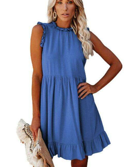 Chic Ruffled Sleeve Linen-Cotton Dress for Trendsetting Women