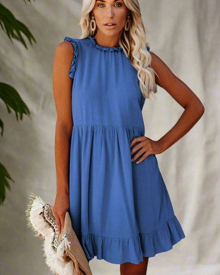 Chic Ruffled Sleeve Linen-Cotton Dress for Trendsetting Women