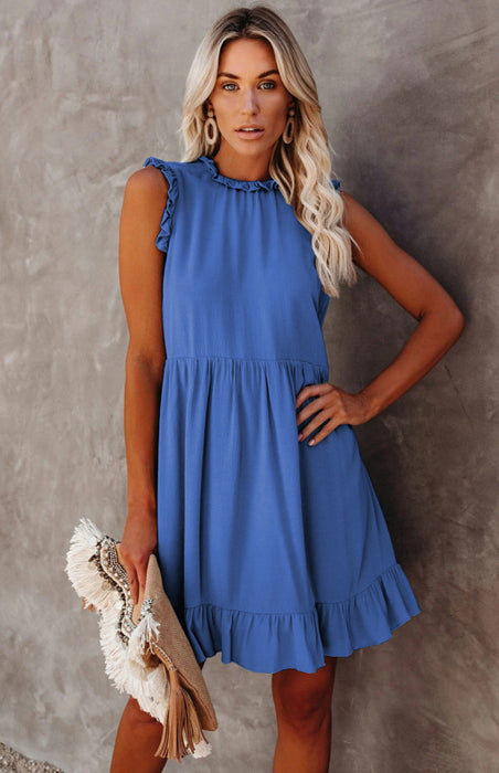 Chic Linen and Cotton Dress with Stylish Ruffle Sleeves for Women