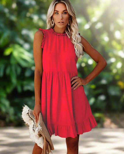 Chic Ruffled Sleeve Linen-Cotton Dress for Trendsetting Women