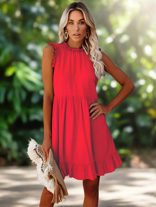 Chic Ruffled Sleeve Linen-Cotton Dress for Trendsetting Women