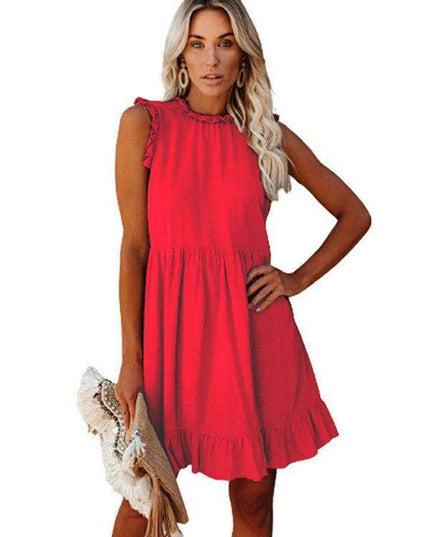 Chic Ruffled Sleeve Linen-Cotton Dress for Trendsetting Women