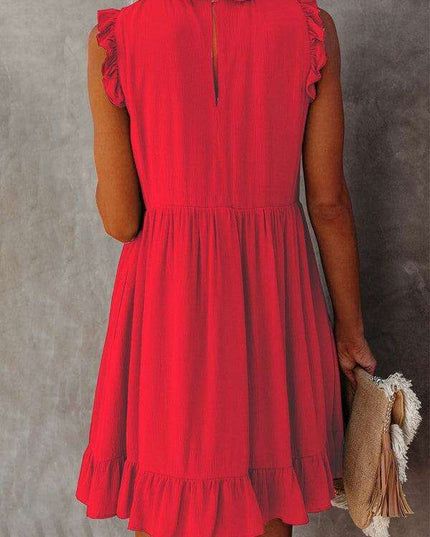 Chic Ruffled Sleeve Linen-Cotton Dress for Trendsetting Women
