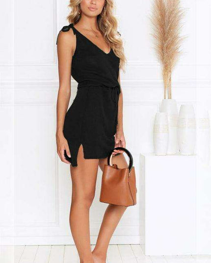 Chic Asymmetrical Tie V-Neck Sleeveless Dress for Effortless Elegance