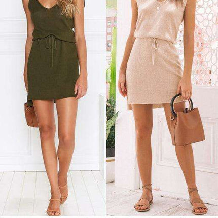 Chic Asymmetrical Tie V-Neck Sleeveless Dress for Effortless Elegance