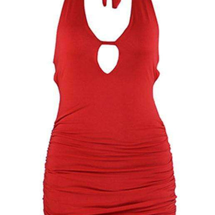 Chic Halter Bodycon Dress with Convenient Backpack Detail