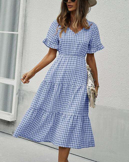 Chic Lattice Plaid Swing Dress - Women's Fashionable Outfit for Spring and Summer