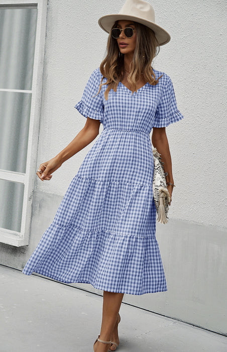Sophisticated Plaid Swing Dress for Women's Spring and Summer