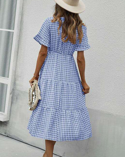 Chic Lattice Plaid Swing Dress - Women's Fashionable Outfit for Spring and Summer