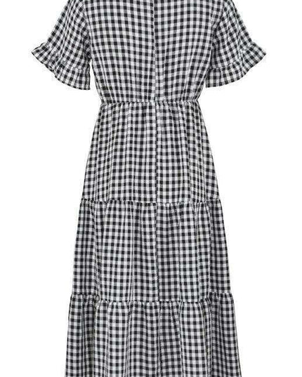 Chic Lattice Plaid Swing Dress - Women's Fashionable Outfit for Spring and Summer