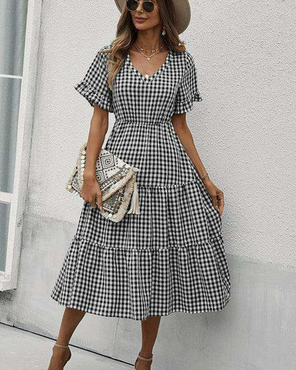 Chic Lattice Plaid Swing Dress - Women's Fashionable Outfit for Spring and Summer