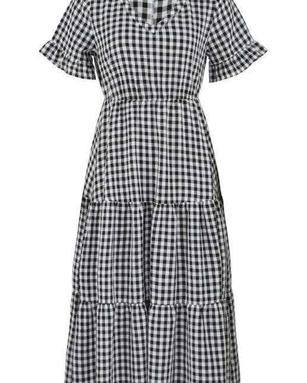 Chic Lattice Plaid Swing Dress - Women's Fashionable Outfit for Spring and Summer