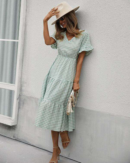 Chic Lattice Plaid Swing Dress - Women's Fashionable Outfit for Spring and Summer