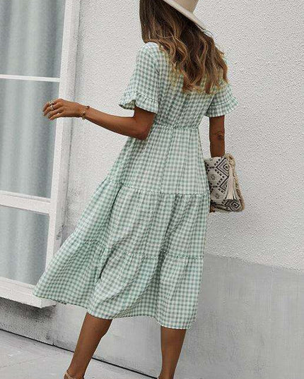 Chic Lattice Plaid Swing Dress - Women's Fashionable Outfit for Spring and Summer