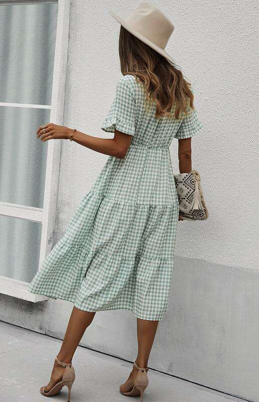 Chic Lattice Plaid Swing Dress - Women's Fashionable Outfit for Spring and Summer