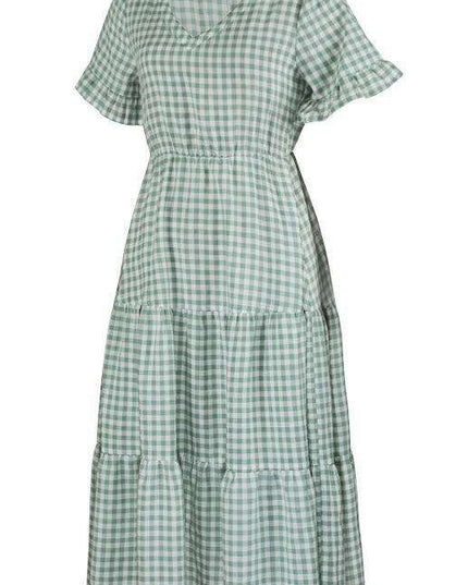 Chic Lattice Plaid Swing Dress - Women's Fashionable Outfit for Spring and Summer