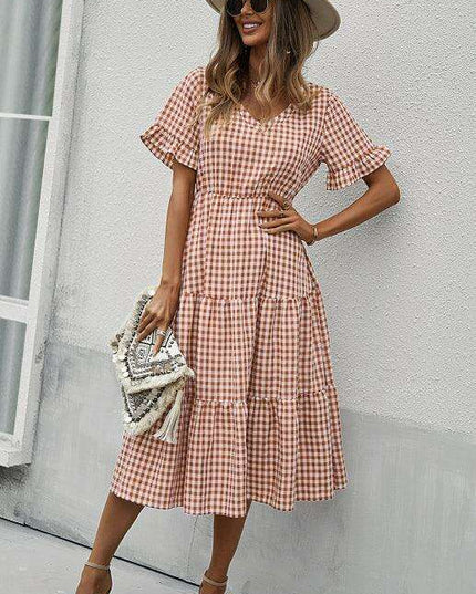 Chic Lattice Plaid Swing Dress - Women's Fashionable Outfit for Spring and Summer
