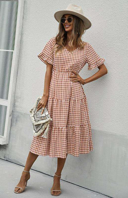 Chic Lattice Plaid Swing Dress - Women's Fashionable Outfit for Spring and Summer