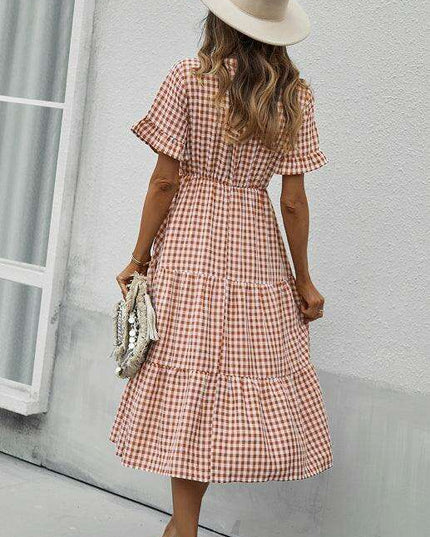 Chic Lattice Plaid Swing Dress - Women's Fashionable Outfit for Spring and Summer
