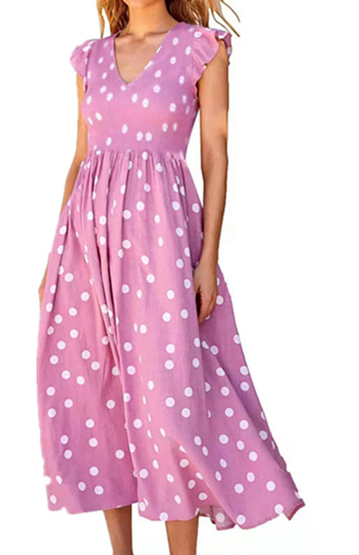 Ladies waist-length polka-dot print dress