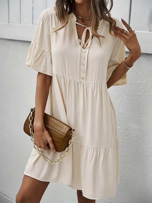 Women's spring and summer temperament casual solid color sexy dress
