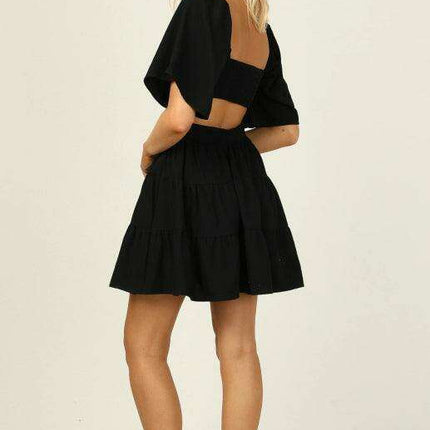 Bohemian Chic Mini Dress with Lantern Sleeves and Square Neckline for Women