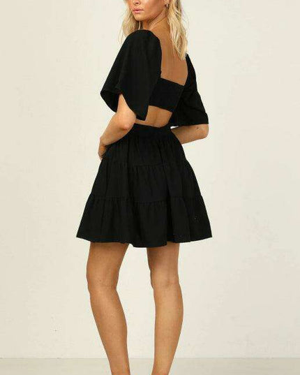 Bohemian Chic Mini Dress with Lantern Sleeves and Square Neckline for Women