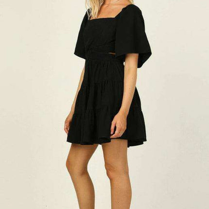 Bohemian Chic Mini Dress with Lantern Sleeves and Square Neckline for Women