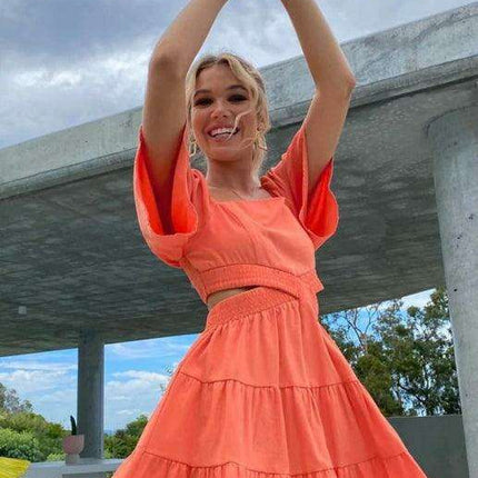 Bohemian Chic Mini Dress with Lantern Sleeves and Square Neckline for Women