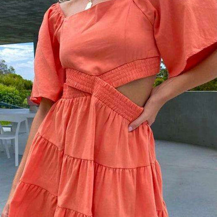 Bohemian Chic Mini Dress with Lantern Sleeves and Square Neckline for Women