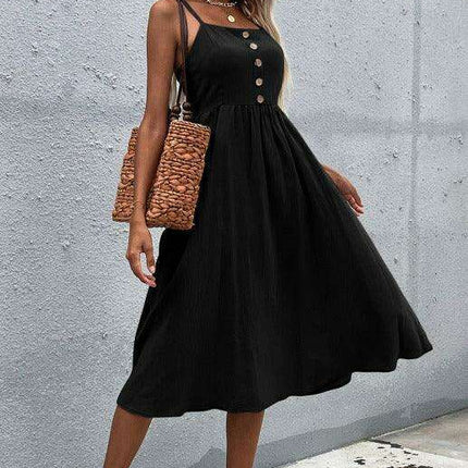 Sleek Sleeveless Hemp Dress with High Waist and Sling Collar