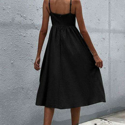 Sleek Sleeveless Hemp Dress with High Waist and Sling Collar