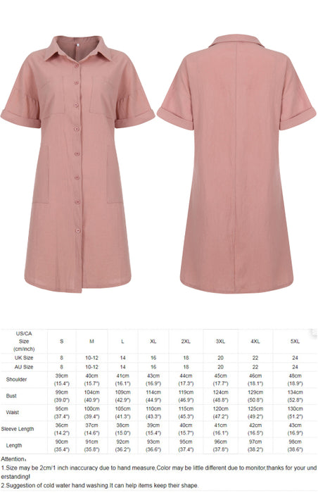 Elegant Lapel Collar Shirt Dress with Button Accent & Pocket Detail