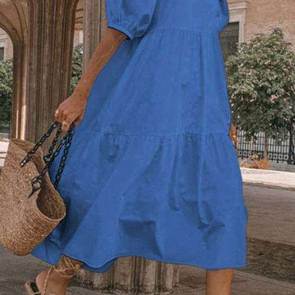 Chic Puff Sleeve Cotton Babydoll Midi Dress - Timeless Feminine Style