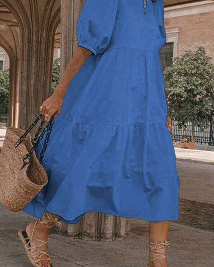 Chic Puff Sleeve Cotton Babydoll Midi Dress - Timeless Feminine Style