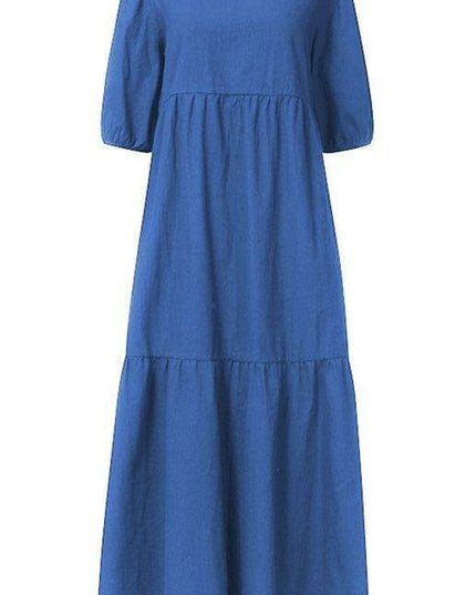 Chic Puff Sleeve Cotton Babydoll Midi Dress - Timeless Feminine Style