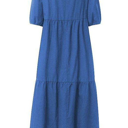 Chic Puff Sleeve Cotton Babydoll Midi Dress - Timeless Feminine Style