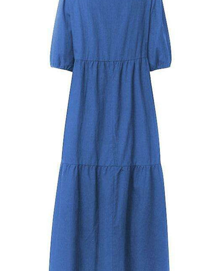 Chic Puff Sleeve Cotton Babydoll Midi Dress - Timeless Feminine Style