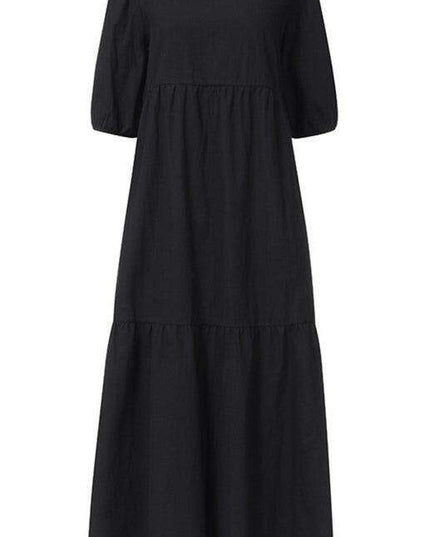 Chic Puff Sleeve Cotton Babydoll Midi Dress - Timeless Feminine Style