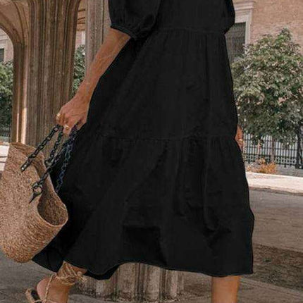 Chic Puff Sleeve Cotton Babydoll Midi Dress - Timeless Feminine Style