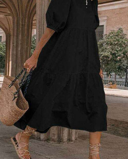 Chic Puff Sleeve Cotton Babydoll Midi Dress - Timeless Feminine Style