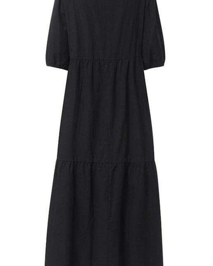Chic Puff Sleeve Cotton Babydoll Midi Dress - Timeless Feminine Style