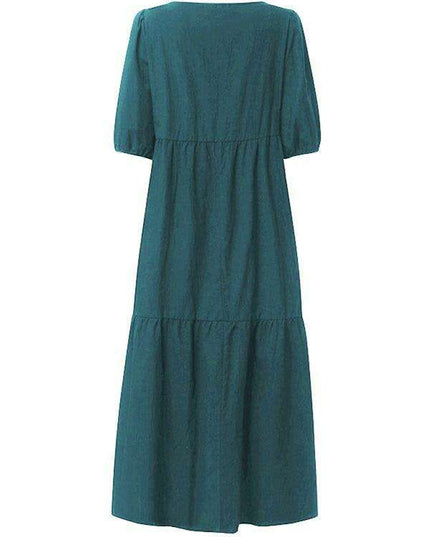 Chic Puff Sleeve Cotton Babydoll Midi Dress - Timeless Feminine Style