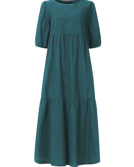 Chic Puff Sleeve Cotton Babydoll Midi Dress - Timeless Feminine Style